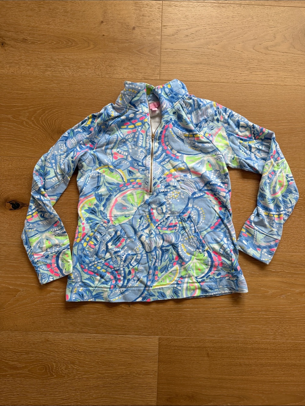 Lilly Pulitzer Blue Multicolor Long-Sleeve Zip Swim Top